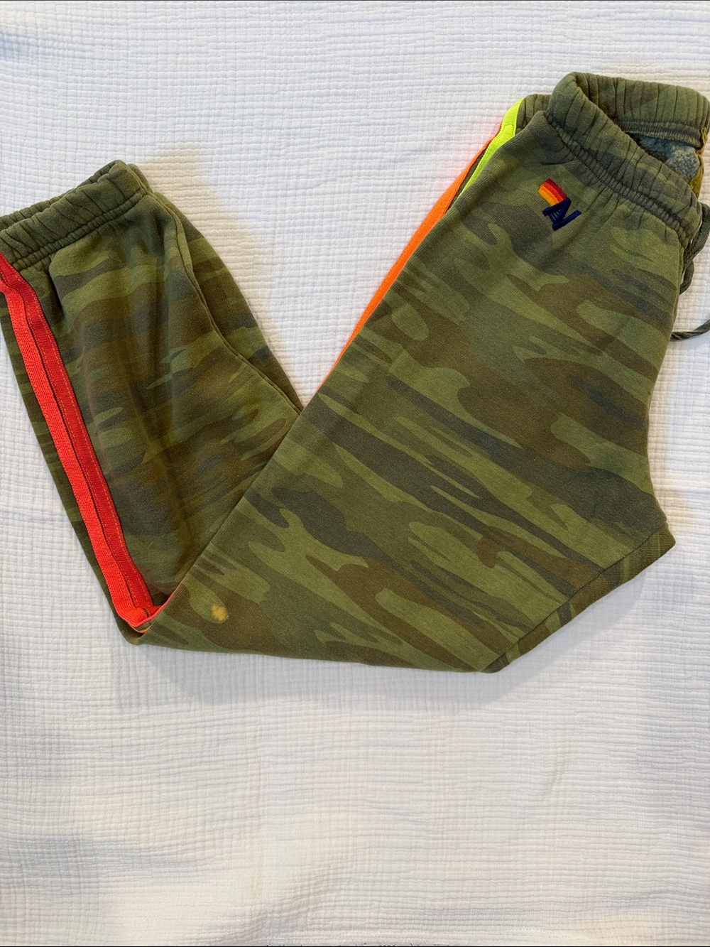 Aviator Nation Kids Camo Joggers with Orange & Neon Stripe
